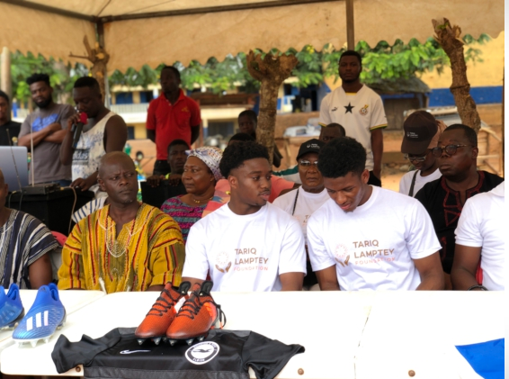 Tariq Lamptey Foundation donates football kits and equipment to two schools in Asamankese