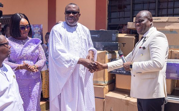 Elder Dr Ofosu Ampofo Donates Musical Equipment To Akyem Adukrom Assembly web